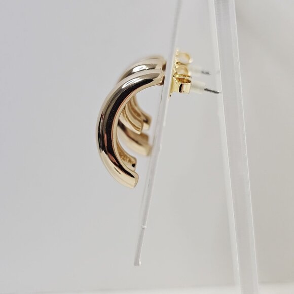 Polish Gold-Tone Statement‎ Stud Earrings By Open Edit  NWT - Picture 2 of 5